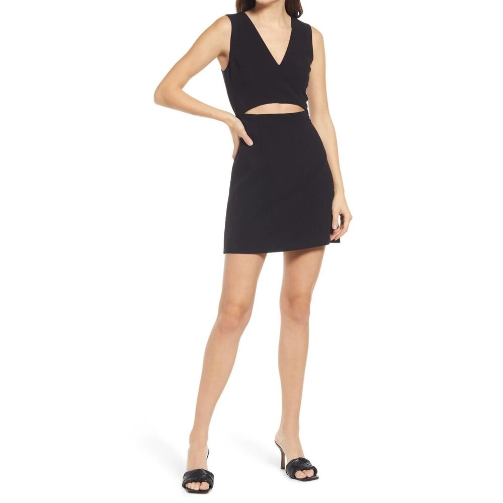 [French Connection] Black Whisper Cut Out V-Neck Sheath Dress Mini Classic Sz 8